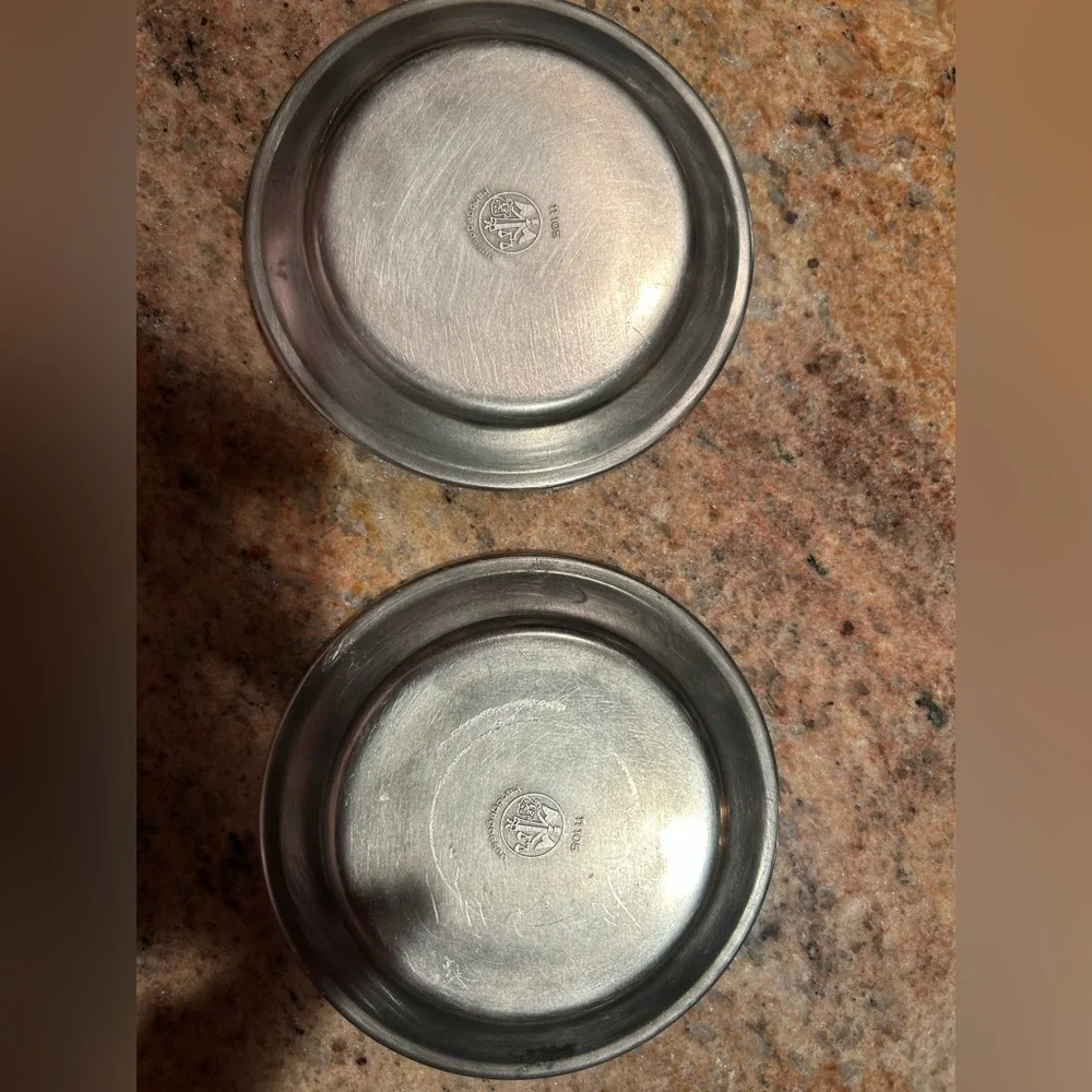 Handcast Pewter&Tile Coasters 4” Blue Porcelain Inlay. Set of 2 Made in Holland